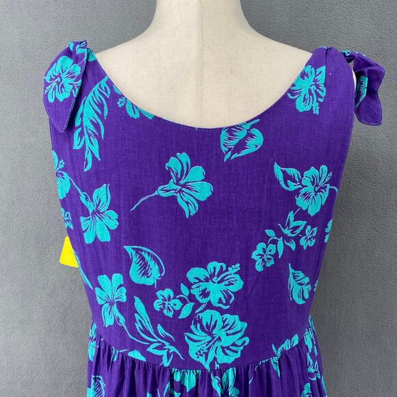 Vtg 80s 90s Two Potato Aloha Floral Midi Tiered Tie Shoulder Dress M Resort Wear - Picture 6 of 16
